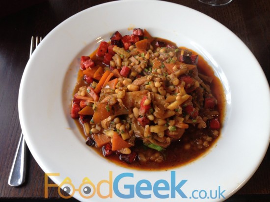Braised rabbit ‘Catalan style’ with white beans, chorizo & red wine