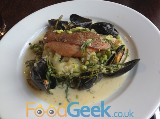 Trout, Mussels, Herb Potatoes & Horseradish Cream