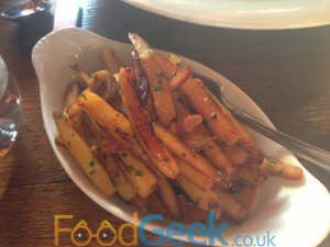 Roast Parsnips with Chestnuts and Bacon