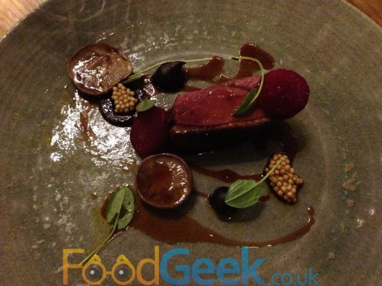 Reg's duck, blewitts, beetroot, mustard and sorrel