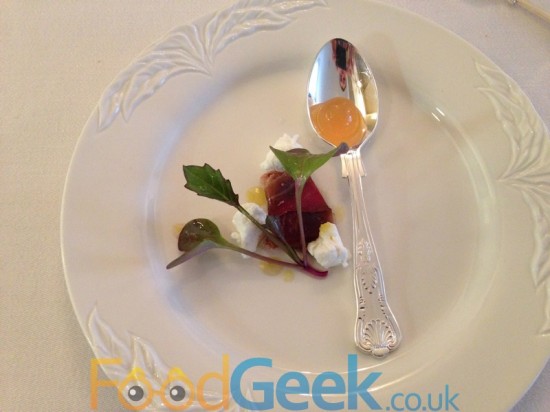 Amuse Bouche: Goats Ham, Elderflower & Sloe Sphere