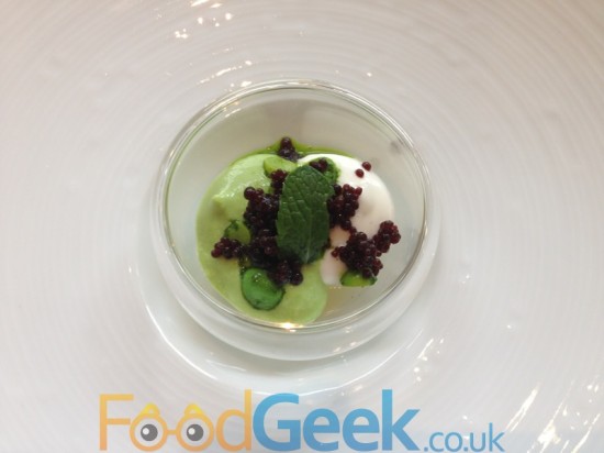 Amuse Bouche: Pea, Mint, Goats Curd & Caviar