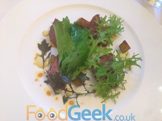33 Day Aged Longhorn Beef with Oyster, Aura Potatoes, Pickled Cockles & Greens