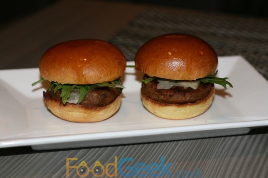 Parmesan patties, mushroom ketchup and baby leaves