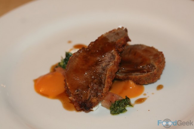Crispy Lamb's Tongue, Chickpea, Goats Curd, Green Charmoula