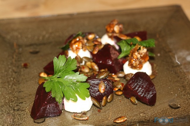 Oven Roast Beets, Sticky Walnuts, Spicy Pumpkin Seeds, Fresh Ricotta
