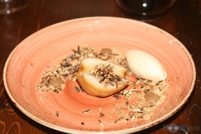 Poached Pear, White Chocolate Sorbet