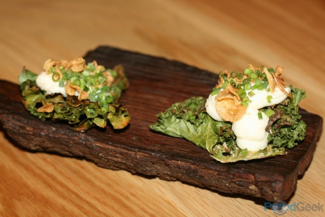Dehydrated kale, cheese, crispy garlic & garlic chives